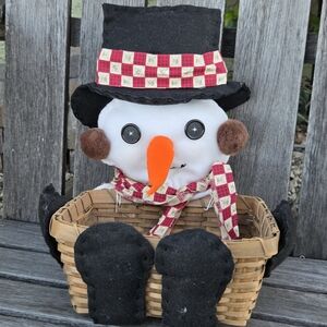Holiday Snowman Basket Decor in Black, Red and White Christmas Basket
